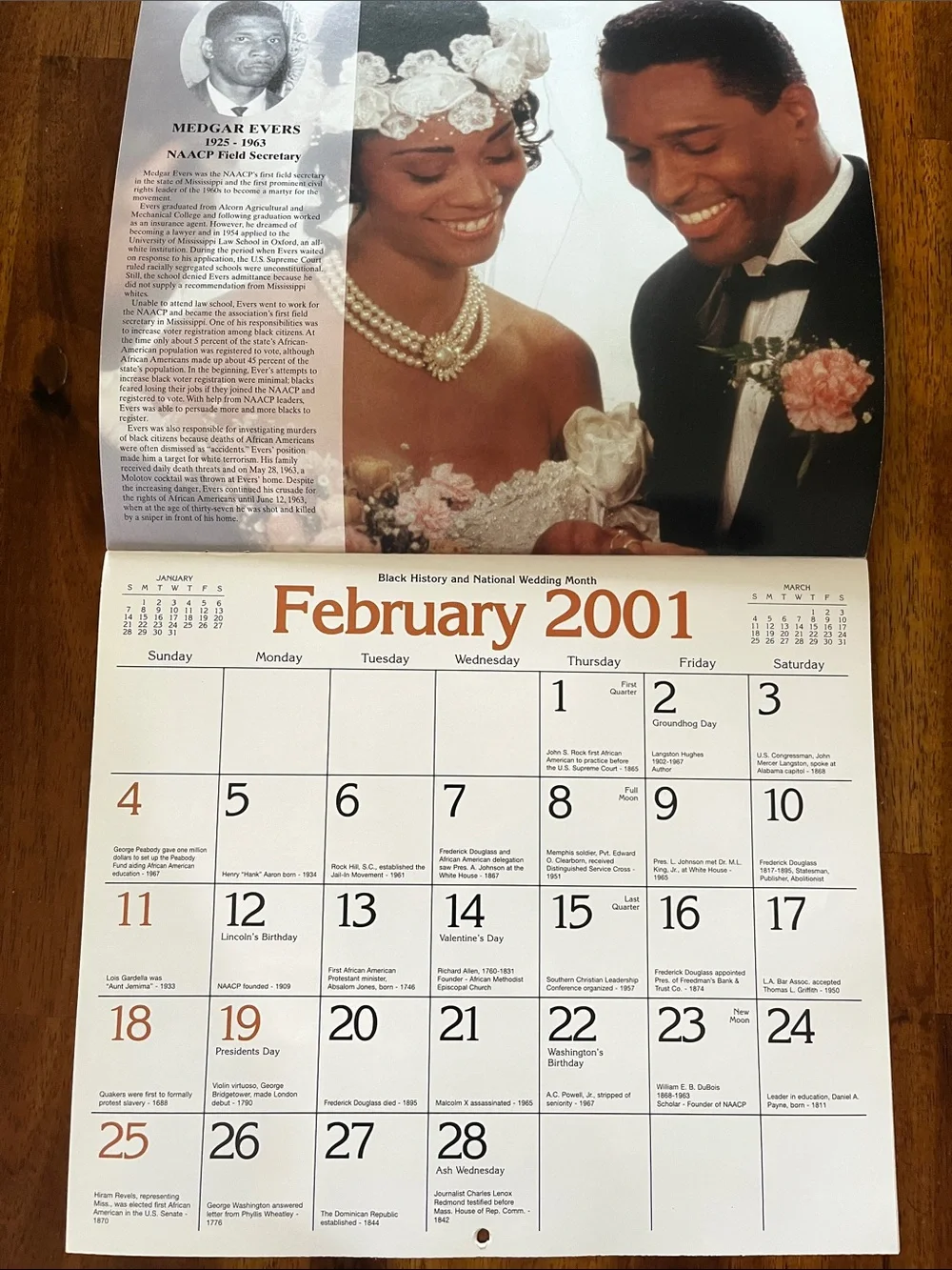 Vtg 2001 STATE FARM Insurance Ad Calendar Neighborly Heroes BLACK HISTORY